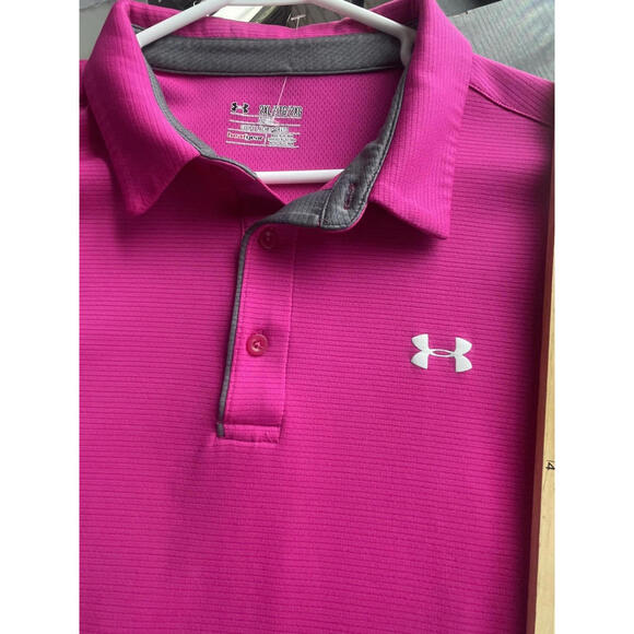 Under Armour Men’s 2XL Pink HeatGear Polo Shirt Loose Fit Y2K Athletic Performan - Picture 4 of 8